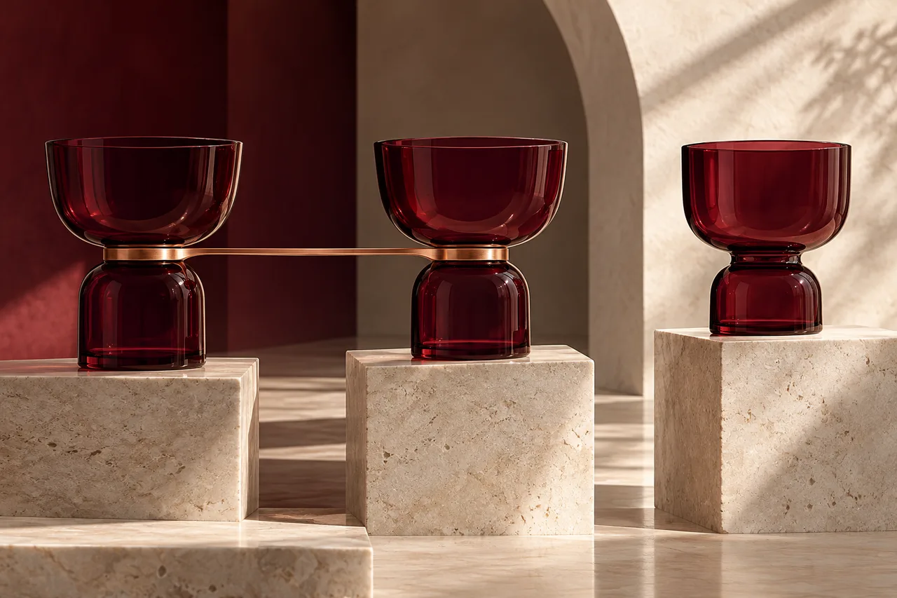 Empty burgundy vessels, some connected and one separate, representing jackpot structures